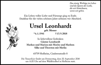 Traueranzeige von Ursel Leonhardt von vrm-trauer