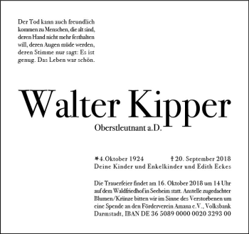 Traueranzeige von Walter Kipper von vrm-trauer