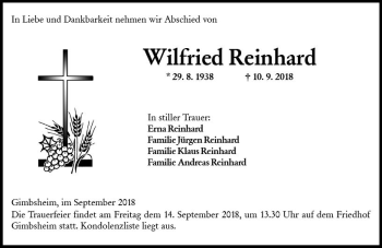 Traueranzeige von Wilfried Reinhard von vrm-trauer