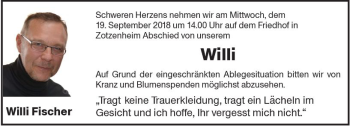 Traueranzeige von Willi Fischer von vrm-trauer