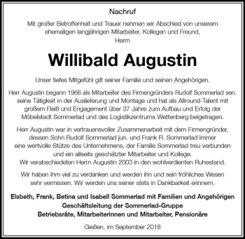 Traueranzeige von Willibald Augustin von  Gießener Anzeiger