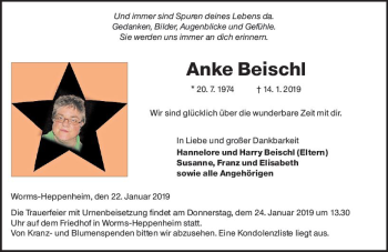 Traueranzeige von Anke Beischl von vrm-trauer