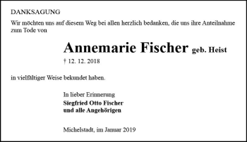 Traueranzeige von Annemarie Fischer von vrm-trauer