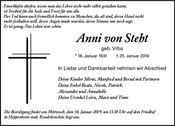 Traueranzeige von Anni von Steht von vrm-trauer