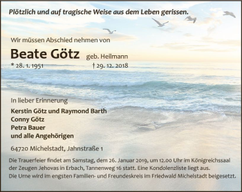 Traueranzeige von Beate Götz von vrm-trauer