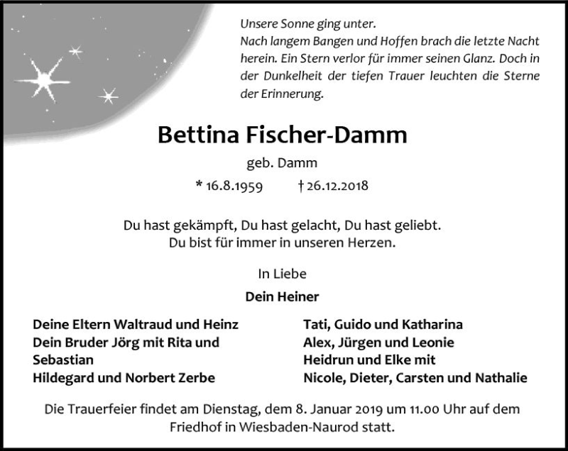  Traueranzeige für Bettina Fischer-Damm vom 05.01.2019 aus vrm-trauer