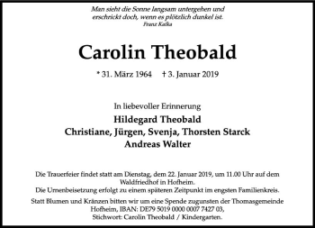 Traueranzeige von Carolin Theobald von vrm-trauer