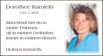 Traueranzeige von Dorothee Kamieth von vrm-trauer