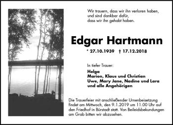 Traueranzeige von Edgar Hartmann von vrm-trauer