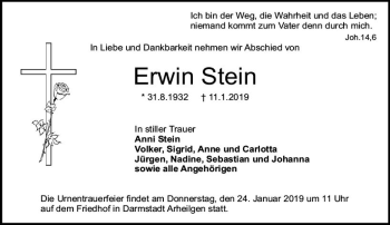 Traueranzeige von Erwin Stein von vrm-trauer