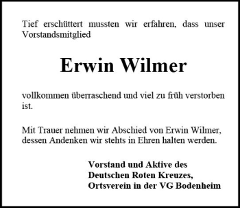 Traueranzeige von Erwin Wilmer von vrm-trauer