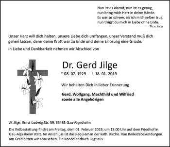 Traueranzeige von Gerd Jilge von vrm-trauer