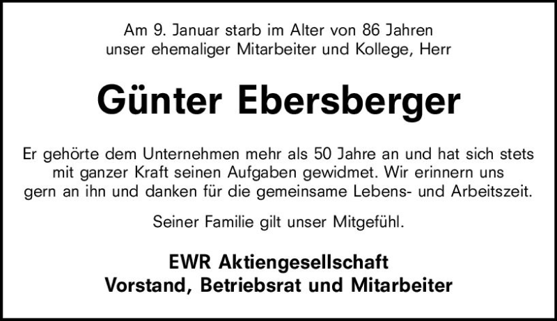  Traueranzeige für Günter Ebersberger vom 25.01.2019 aus vrm-trauer