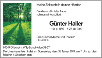 Traueranzeige von Günter Haller von vrm-trauer