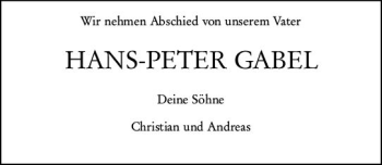 Traueranzeige von Hans-Peter Gabel von vrm-trauer