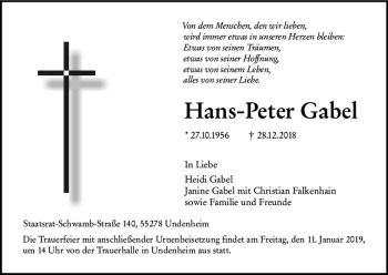 Traueranzeige von Hans-Peter Gabel von vrm-trauer