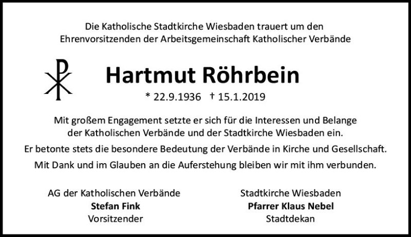 Traueranzeige für Hartmut Röhrbein vom 19.01.2019 aus vrm-trauer