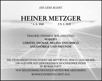 Traueranzeige von Heiner Metzger von vrm-trauer