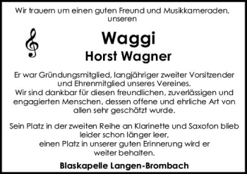 Traueranzeige von Horst Wagner von vrm-trauer