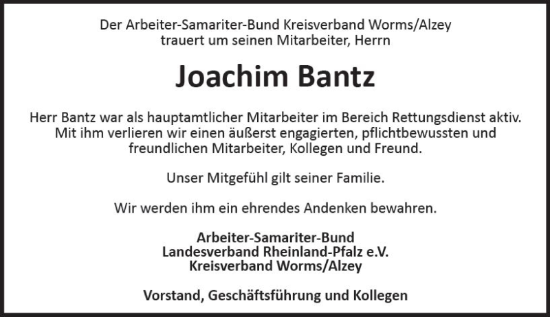 Traueranzeige für Joachim Bantz vom 10.01.2019 aus vrm-trauer