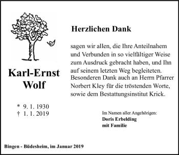 Traueranzeige von Karl-Ernst Wolf von vrm-trauer