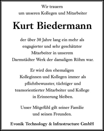 Traueranzeige von Kurt Biedermann von vrm-trauer