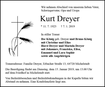 Traueranzeige von Kurt Dreyer von vrm-trauer
