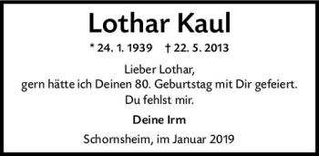 Traueranzeige von Lothar Kaul von vrm-trauer