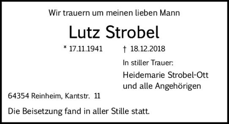  Traueranzeige für Lutz Strobel vom 12.01.2019 aus vrm-trauer