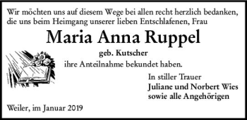 Traueranzeige von Maria Anna Ruppel von vrm-trauer