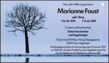 Traueranzeige von Marianne Faust von vrm-trauer