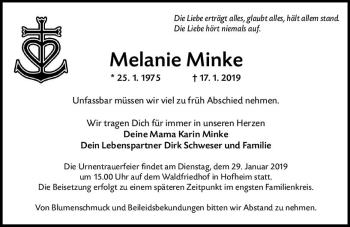 Traueranzeige von Melanie Minke von vrm-trauer