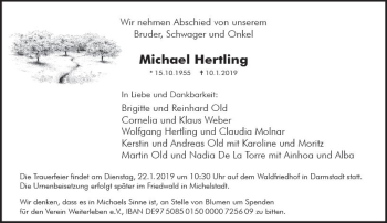 Traueranzeige von Michael Hertling von vrm-trauer