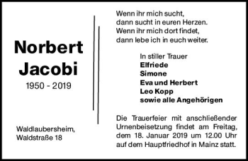 Traueranzeige von Norbert Jacobi von vrm-trauer