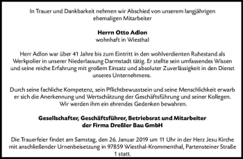 Traueranzeige von Otto Adlon von vrm-trauer