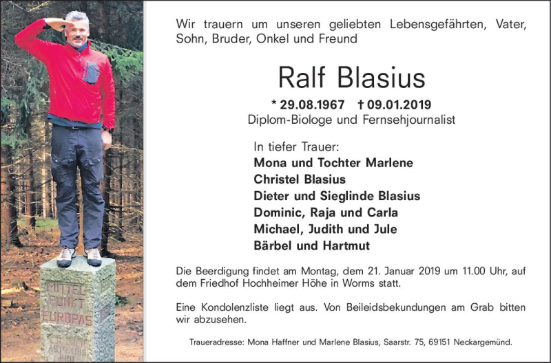 Traueranzeige für Ralf Blasius vom 19.01.2019 aus vrm-trauer