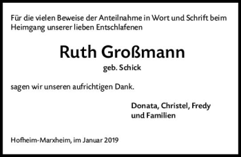 Traueranzeige von Ruth Großmann von vrm-trauer