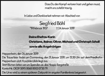 Traueranzeige von Siegfried Böhl von vrm-trauer