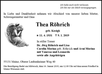 Traueranzeige von Thea Röhrich von vrm-trauer