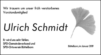 Traueranzeige von Ulrich Schmidt von vrm-trauer