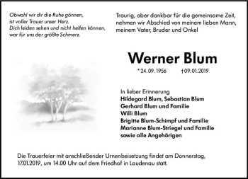 Traueranzeige von Werner Blum von vrm-trauer