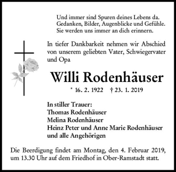 Traueranzeige von Willi Rodenhäuser von vrm-trauer
