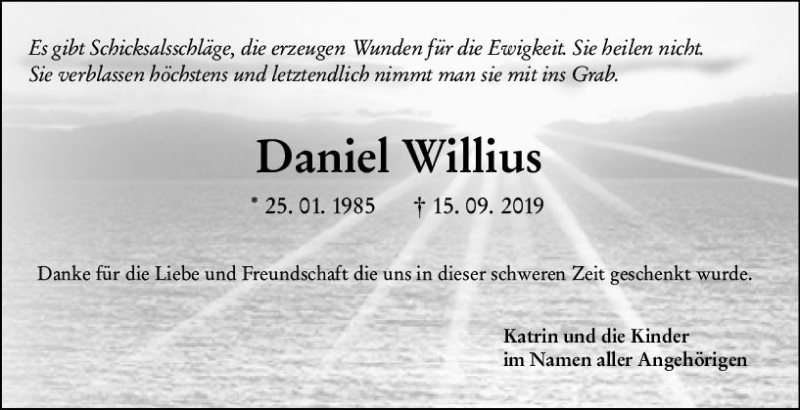  Traueranzeige für Daniel Willius vom 19.10.2019 aus vrm-trauer