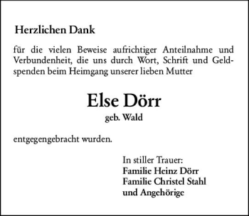 Traueranzeige von Else Dörr von vrm-trauer