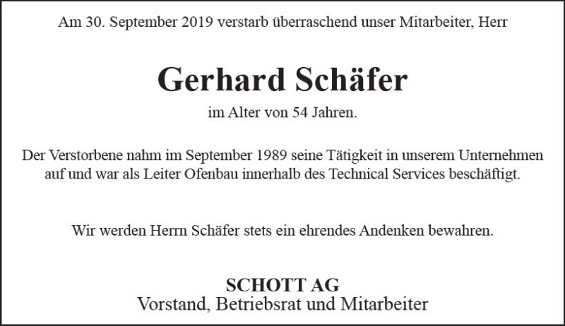  Traueranzeige für Gerhard Schäfer vom 11.10.2019 aus vrm-trauer