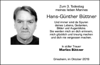 Traueranzeige von Hans-Günther Büttner von vrm-trauer