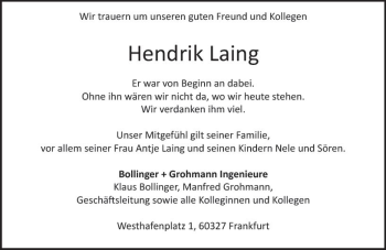 Traueranzeige von Hendrik Laing von vrm-trauer