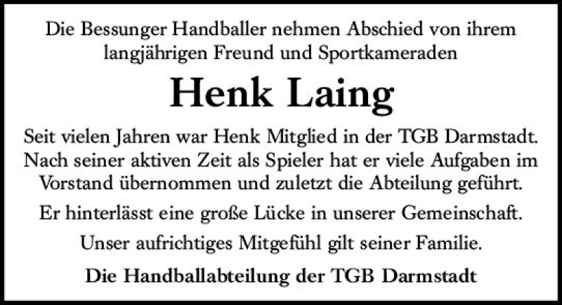  Traueranzeige für Henk Laing vom 19.10.2019 aus vrm-trauer