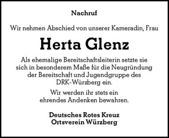 Traueranzeige von Herta Glenz von vrm-trauer