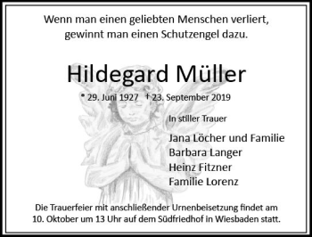 Traueranzeige von Hildegard Müller von vrm-trauer